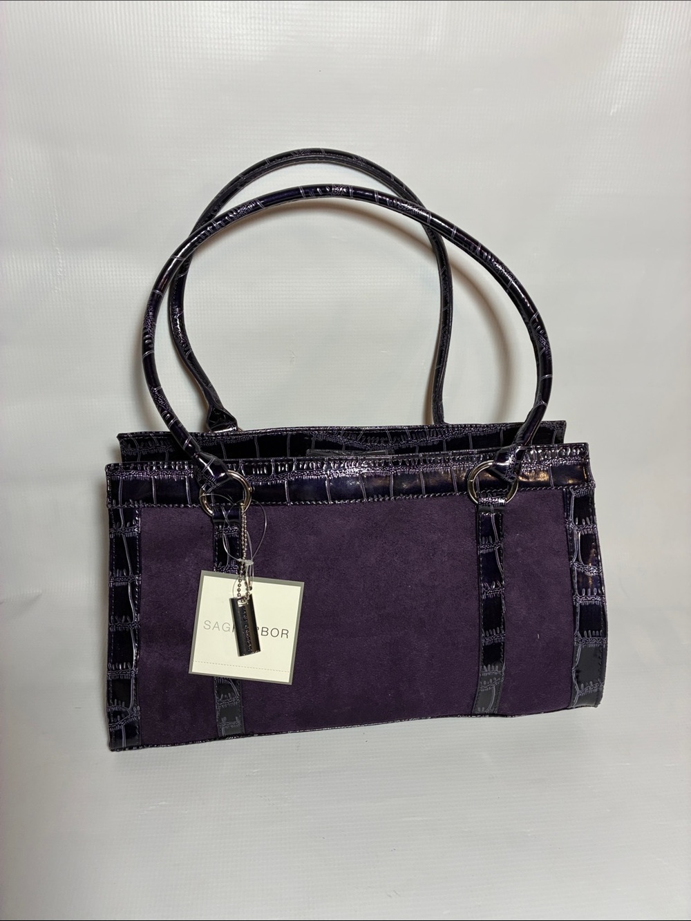 Sag Harbor Purple Suede Shoulder Tote with Croc-Trim